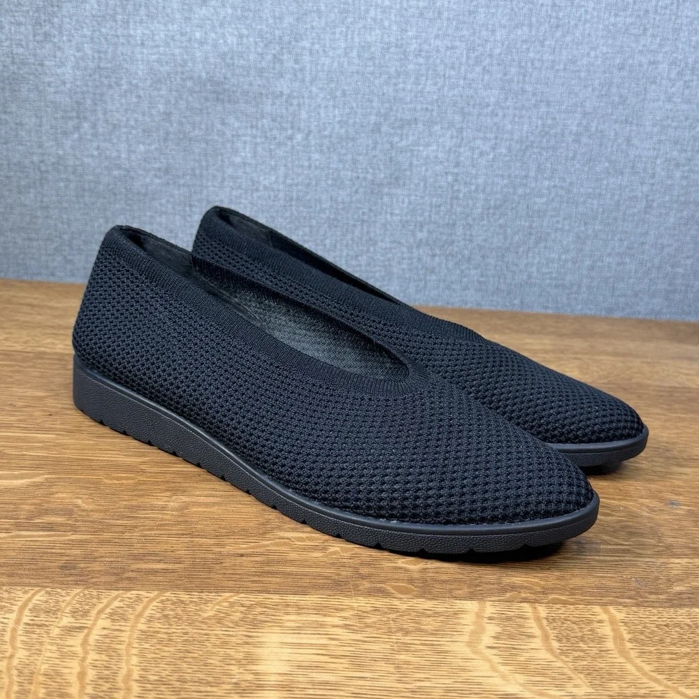 Eileen Fisher Heaven Size 10 Black Stretch Slip On Wedge Ballet Flats Shoes EUC